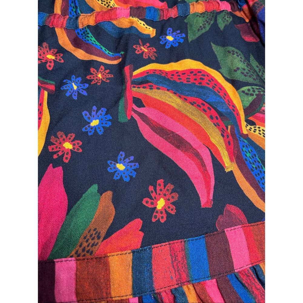 FARM Rio Floral Stripe Boho Dress Women’s Size Large Multicolor Tassel Tie - Picture 10 of 11